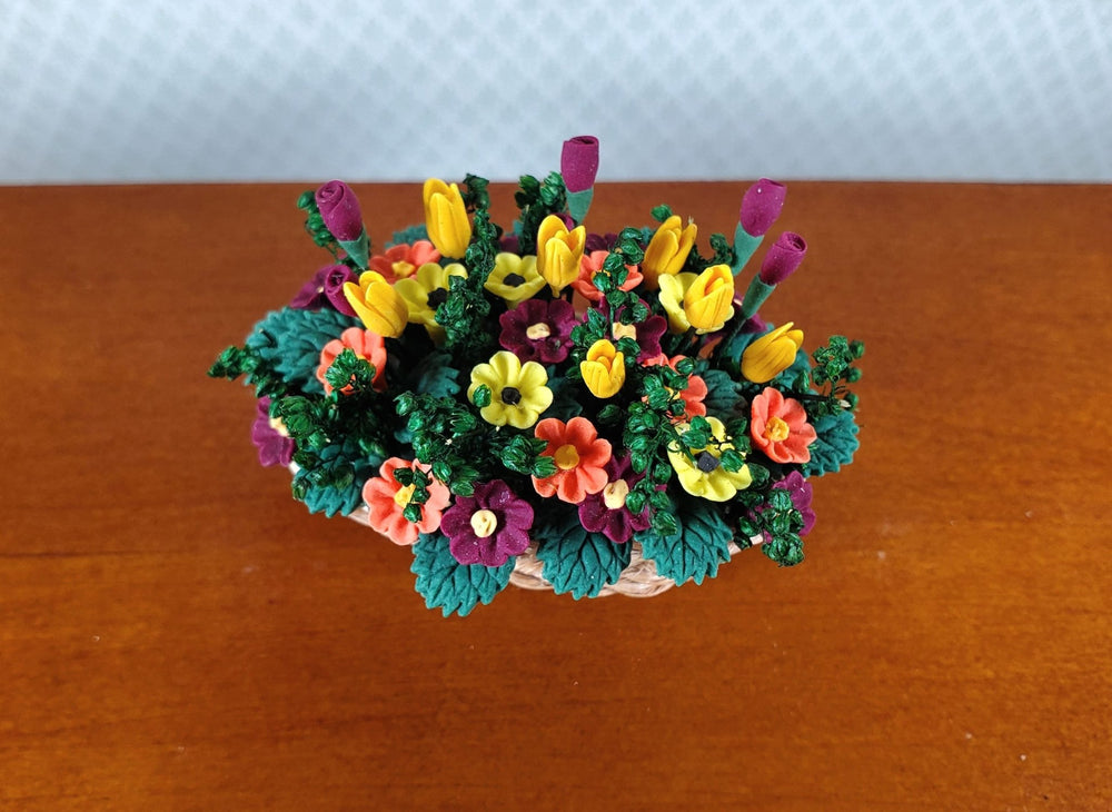 Dollhouse Autumn Colored Centerpiece in a Natural Basket 1:12 Scale Miniature - MiniatureCrush