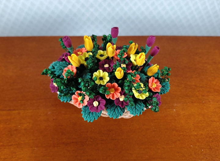 Dollhouse Autumn Colored Centerpiece in a Natural Basket 1:12 Scale Miniature - MiniatureCrush