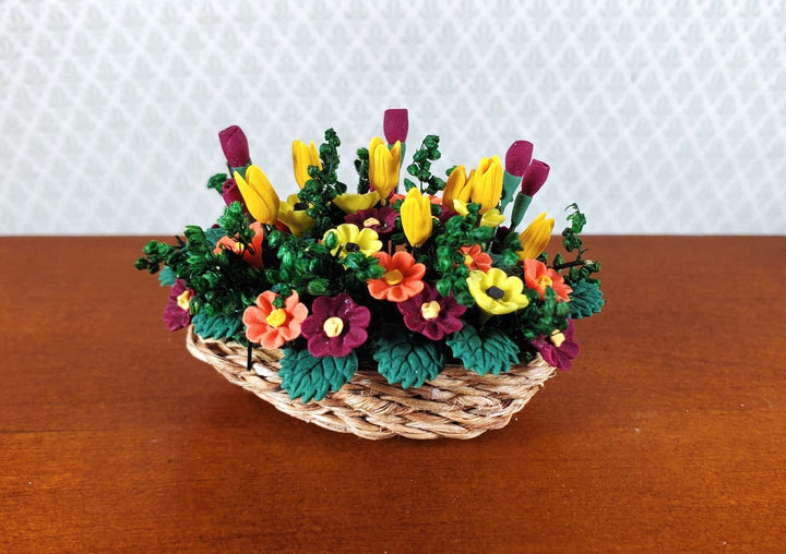 Dollhouse Autumn Colored Centerpiece in a Natural Basket 1:12 Scale Miniature - MiniatureCrush