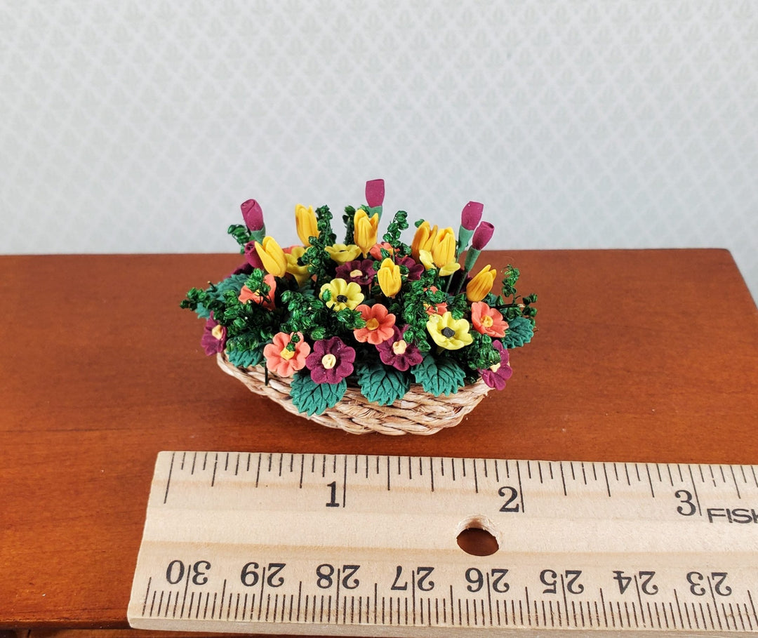 Dollhouse Autumn Colored Centerpiece in a Natural Basket 1:12 Scale Miniature - MiniatureCrush