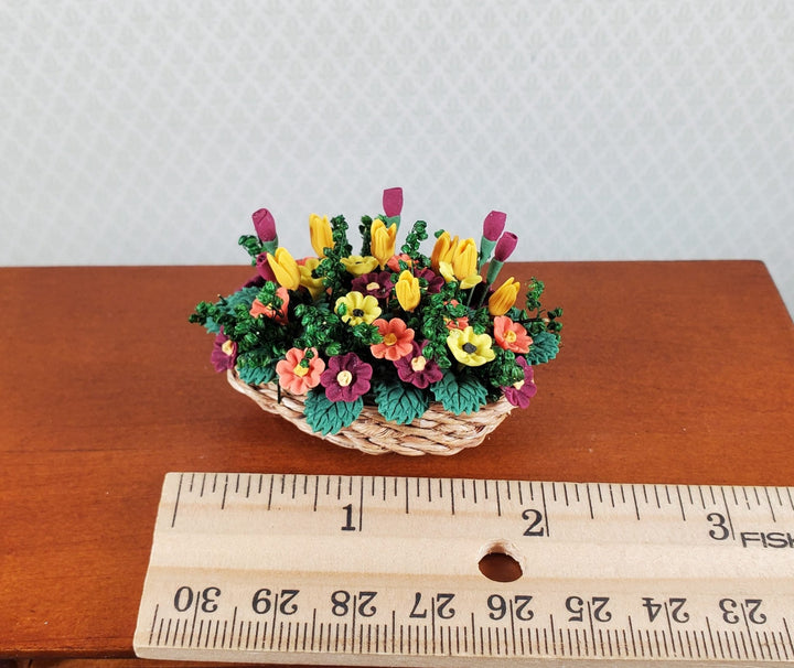 Dollhouse Autumn Colored Centerpiece in a Natural Basket 1:12 Scale Miniature - MiniatureCrush