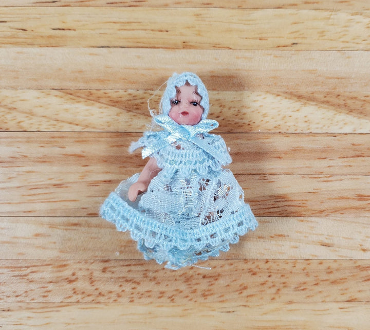 Dollhouse Baby Doll Porcelain Moveable 1:12 Scale Miniature Blue Lace Outfit - Miniature Crush