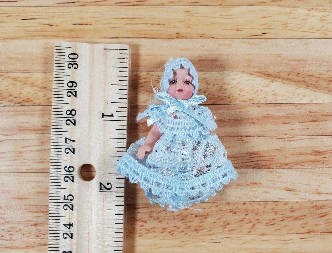 tiny baby dolls trend Dollhouse Baby Doll Porcelain Moveable 1:12 Scale Miniature Blue Lace Outfit