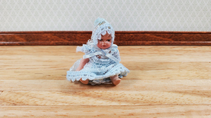 Dollhouse Baby Doll Porcelain Moveable 1:12 Scale Miniature Blue Lace Outfit - Miniature Crush