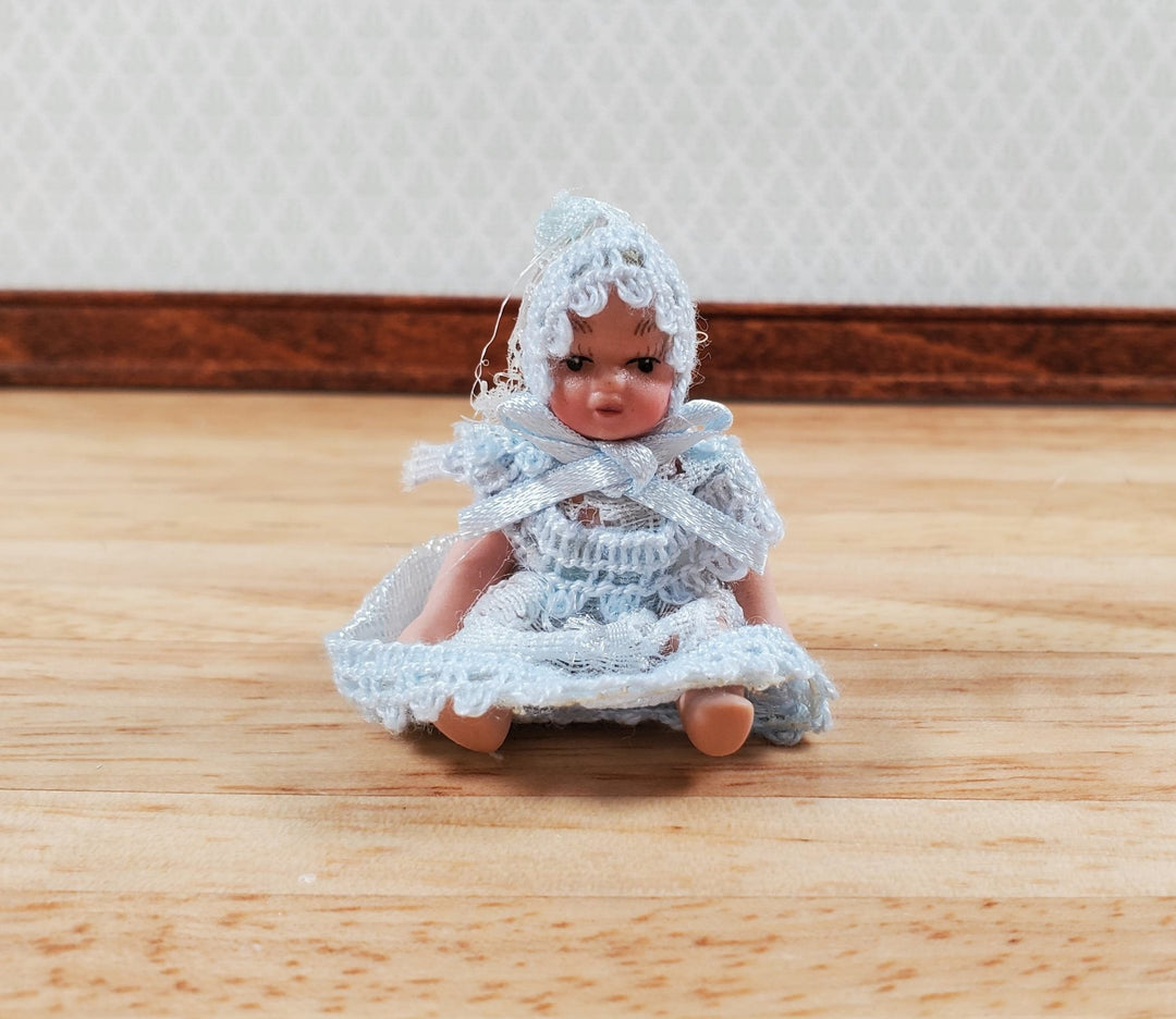 Dollhouse Baby Doll Porcelain Moveable 1:12 Scale Miniature Blue Lace Outfit - Miniature Crush
