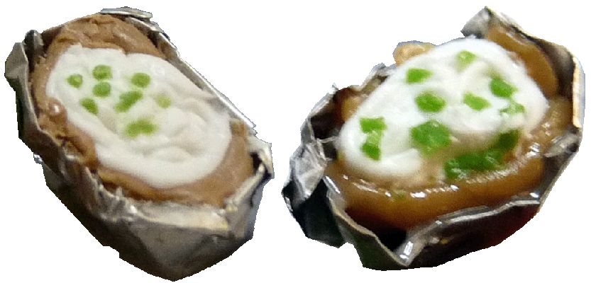Dollhouse Baked Potatoes in Foil with Sour Cream Set of 2 1:12 Scale Miniature - MiniatureCrush