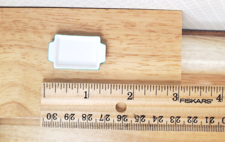 Dollhouse Baking Tray or Pan Ceramic Green & White 1:12 Scale Miniature Dishes - MiniatureCrush