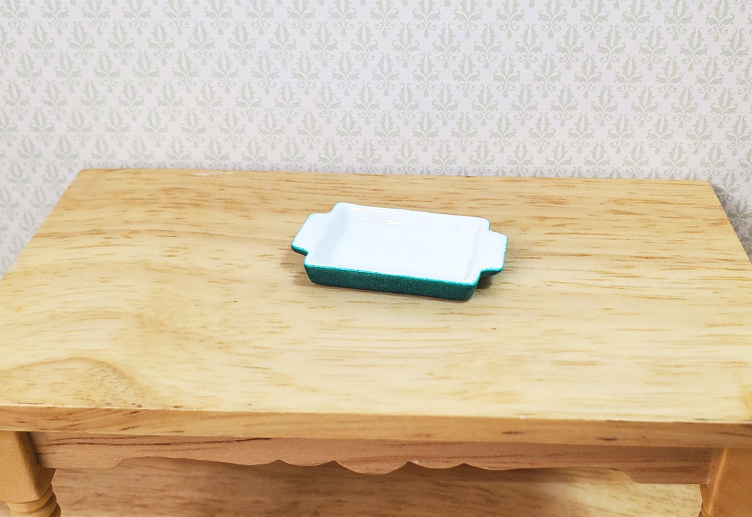 Dollhouse Baking Tray or Pan Ceramic Green & White 1:12 Scale Miniature Dishes - MiniatureCrush
