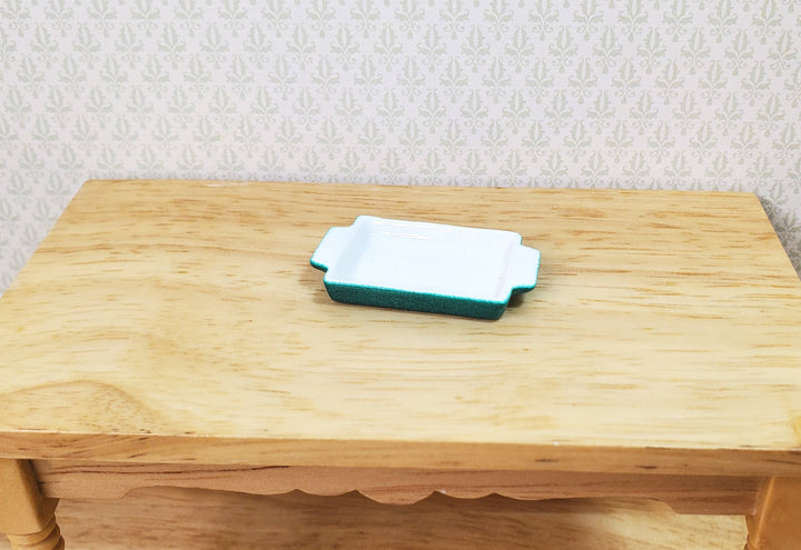 Dollhouse Baking Tray or Pan Ceramic Green & White 1:12 Scale Miniature Dishes - MiniatureCrush