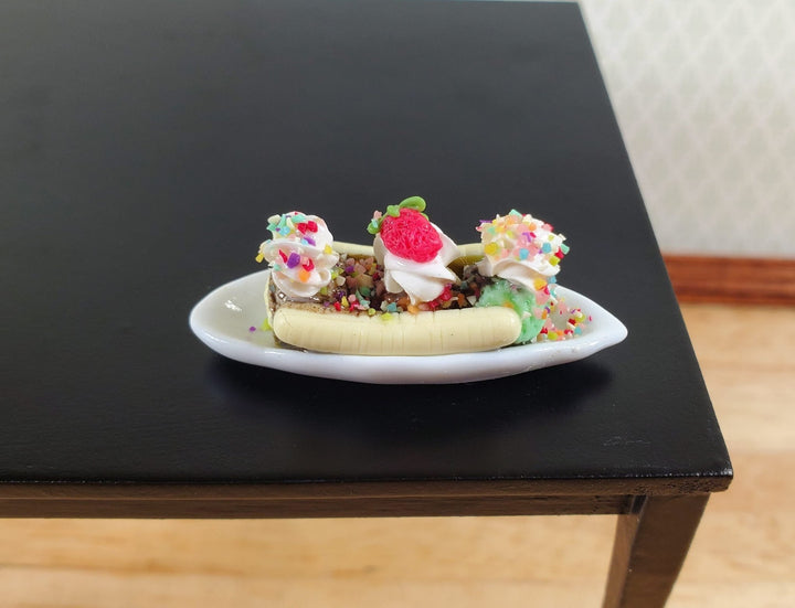Dollhouse Banana Split Ice Cream Sundae 3 Scoops LARGE Miniature - MiniatureCrush