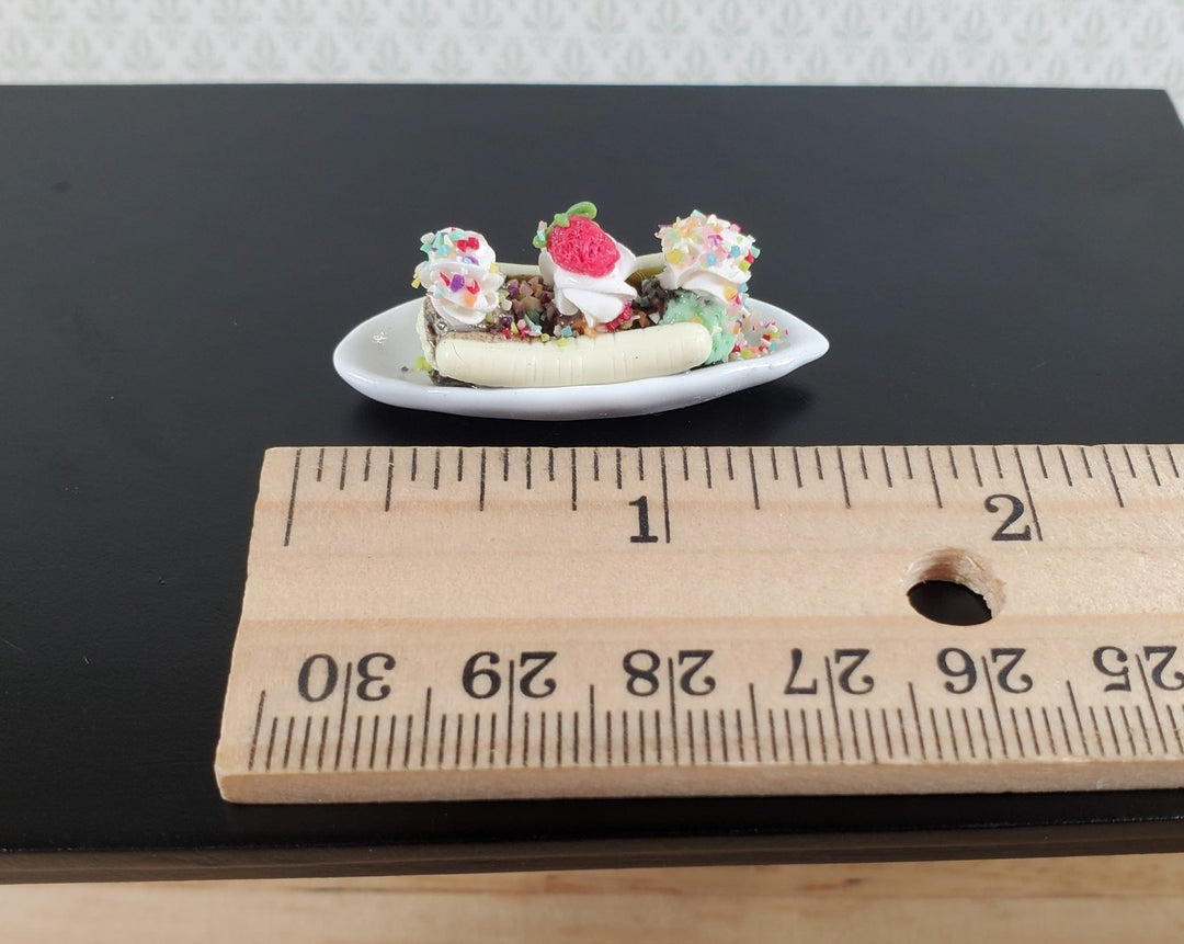 Dollhouse Banana Split Ice Cream Sundae 3 Scoops LARGE Miniature - MiniatureCrush