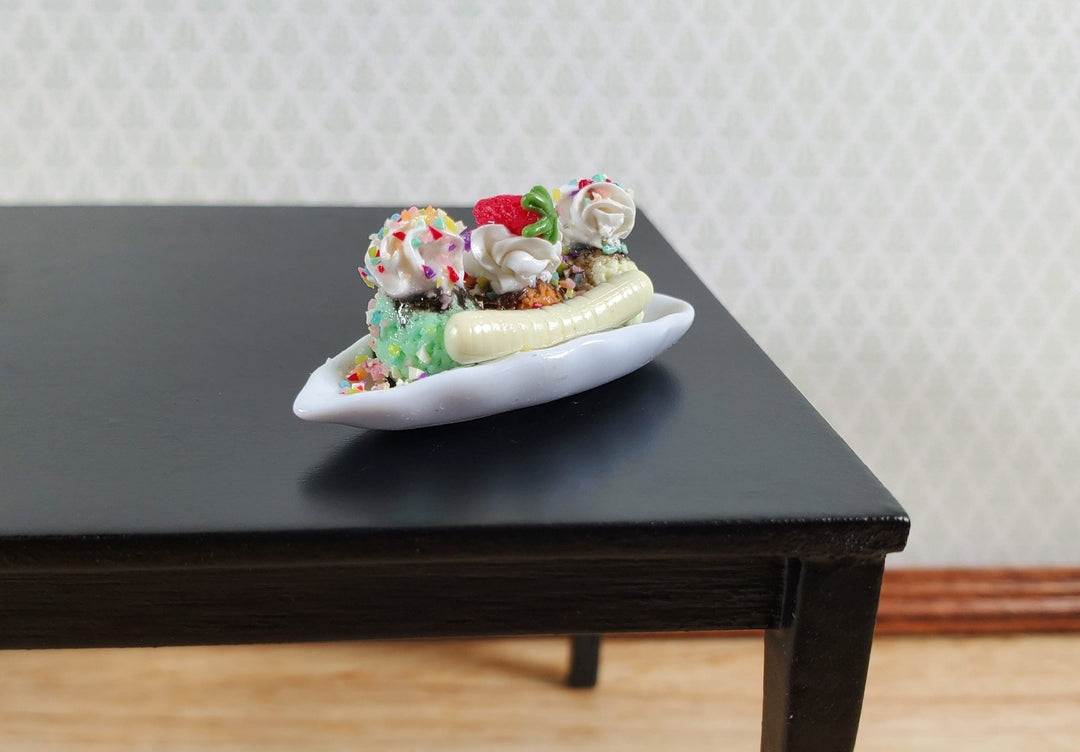 Dollhouse Banana Split Ice Cream Sundae 3 Scoops LARGE Miniature - MiniatureCrush