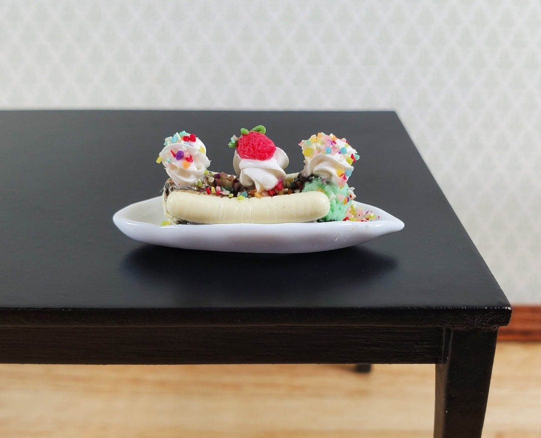 Dollhouse Banana Split Ice Cream Sundae 3 Scoops LARGE Miniature - MiniatureCrush