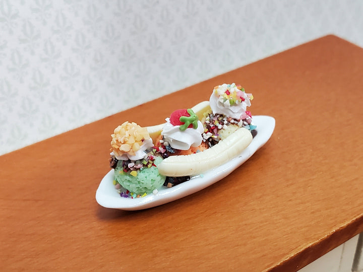 Dollhouse Banana Split Ice Cream Sundae 3 Scoops LARGE Miniature Dessert Food - MiniatureCrush