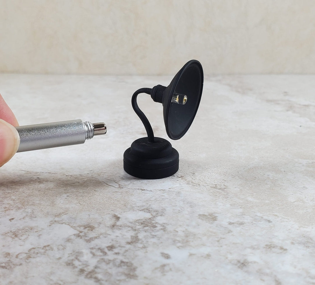 Dollhouse Barn Light Industrial Black Wand Operated Battery 1:12 Scale Miniature - MiniatureCrush