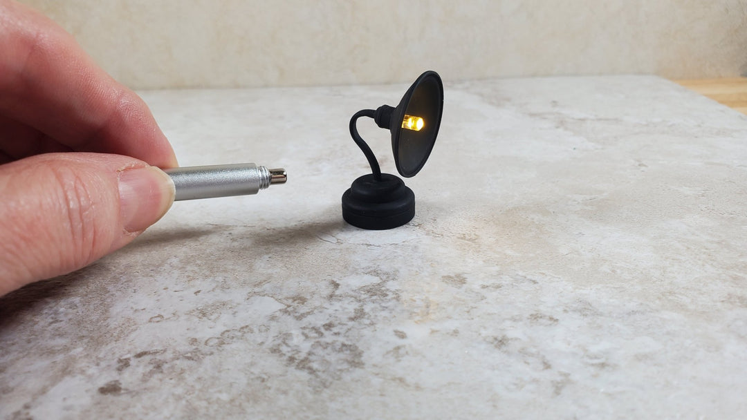 Dollhouse Barn Light Industrial Black Wand Operated Battery 1:12 Scale Miniature - MiniatureCrush