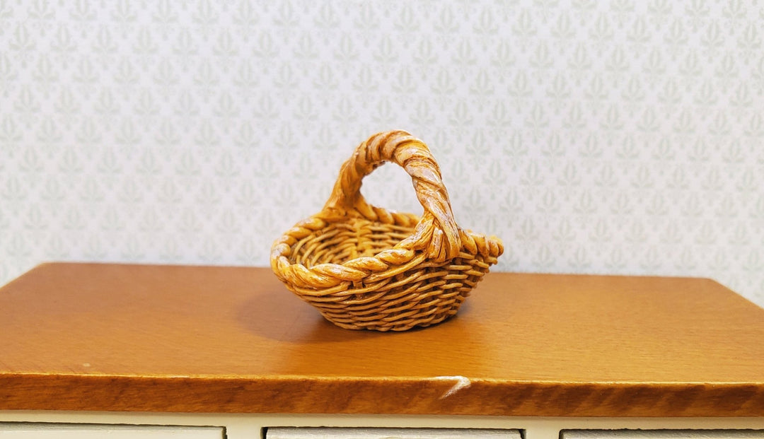 Dollhouse Basket with Handle Wicker Style 1:12 Scale Miniature Decor Accessories - MiniatureCrush