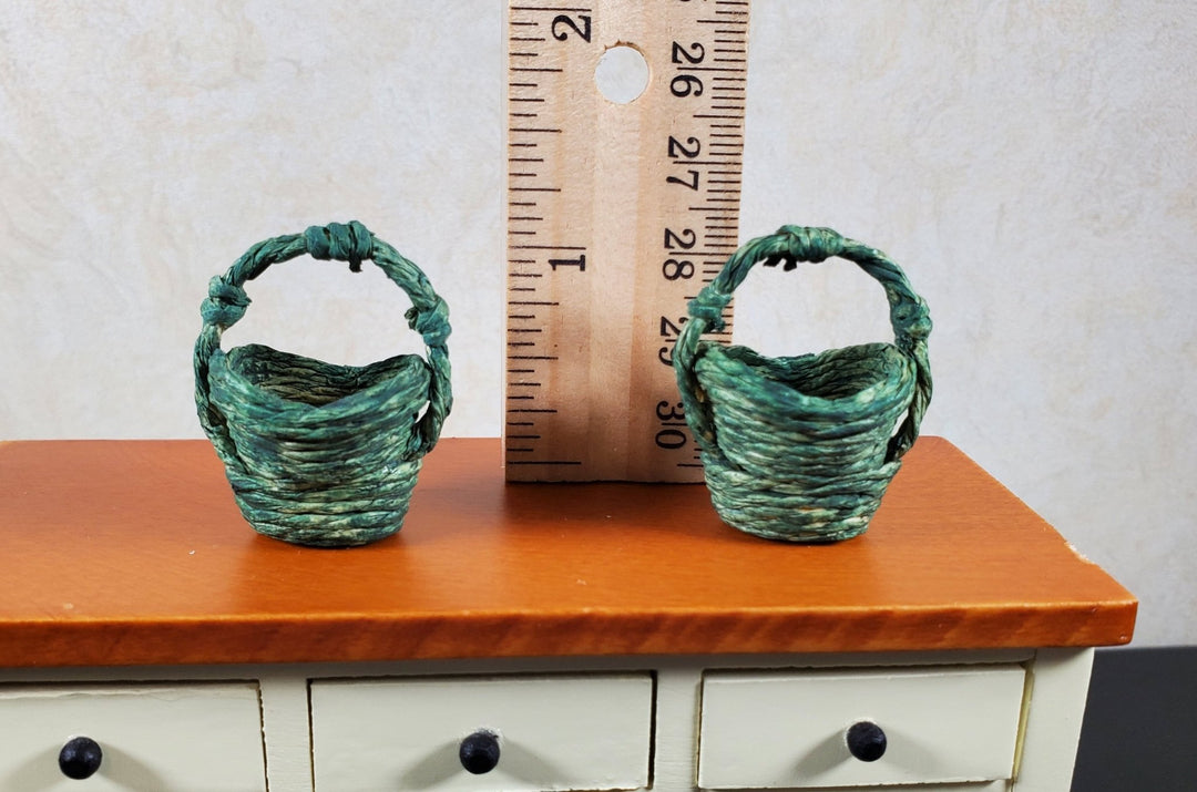 Dollhouse Baskets Set of 2 Dark Green 1:12 Scale Dollhouse Miniatures - MiniatureCrush