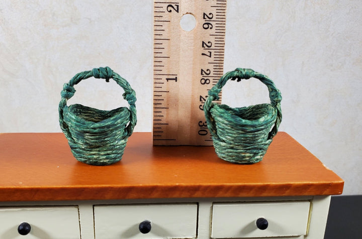 Dollhouse Baskets Set of 2 Dark Green 1:12 Scale Dollhouse Miniatures - MiniatureCrush