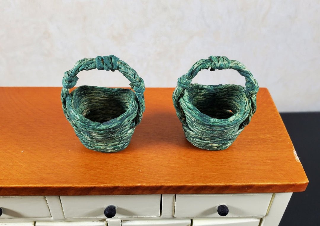 Dollhouse Baskets Set of 2 Dark Green 1:12 Scale Dollhouse Miniatures - MiniatureCrush
