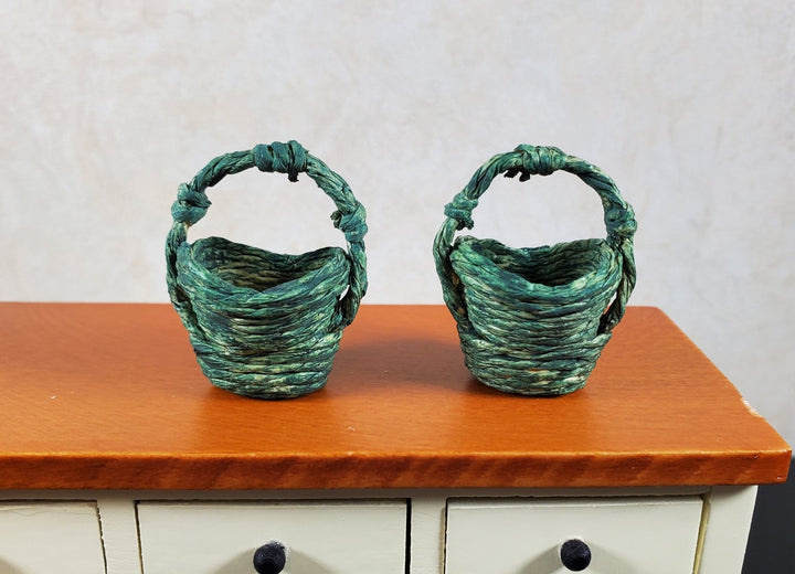 Dollhouse Baskets Set of 2 Dark Green 1:12 Scale Dollhouse Miniatures - MiniatureCrush