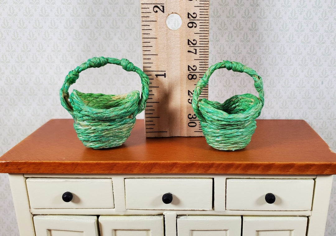 Dollhouse Baskets Set of 2 Green 1:12 Scale Dollhouse Miniatures - MiniatureCrush