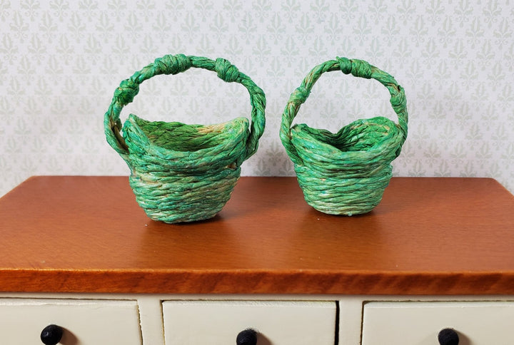 Dollhouse Baskets Set of 2 Green 1:12 Scale Dollhouse Miniatures - MiniatureCrush