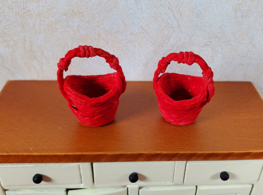 Dollhouse Baskets Set of 2 Red 1:12 Scale Dollhouse Miniatures - MiniatureCrush