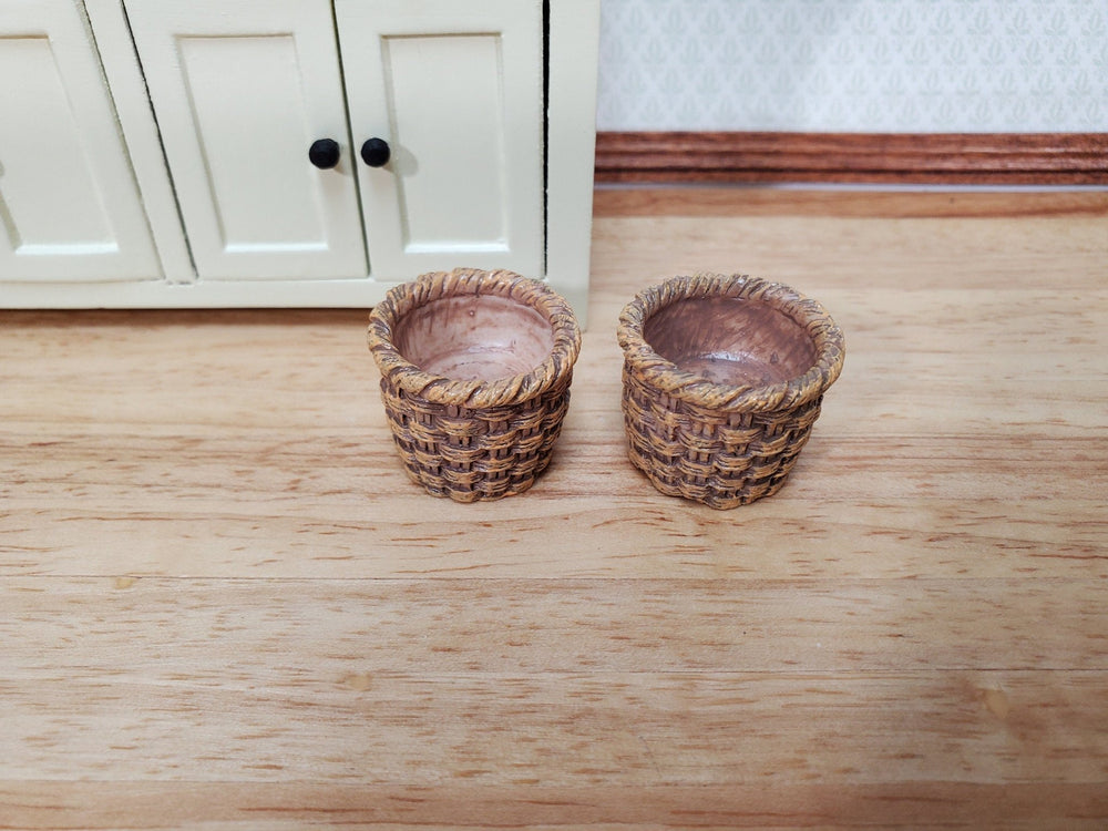 Dollhouse Baskets Set of 2 Resin Brown 1:12 Scale Miniatures 3/4" tall - Miniature Crush