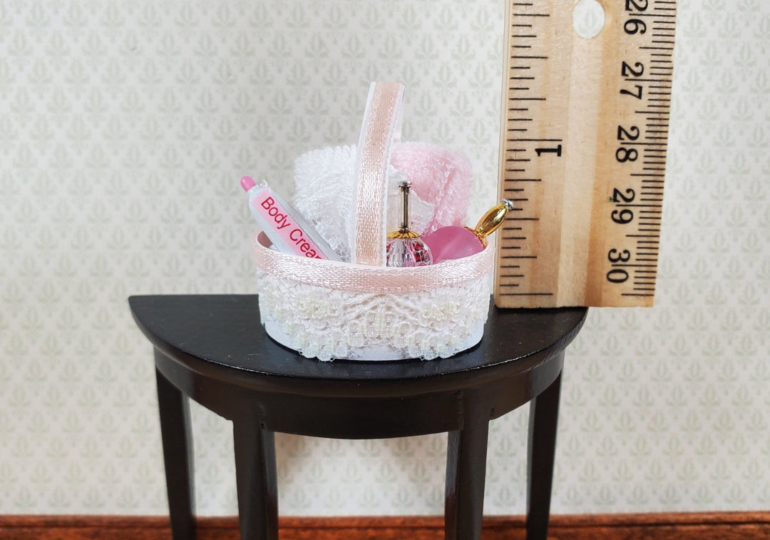 Dollhouse Bath Accessories Set Basket Lotion Hand Towels 1:12 Scale Miniature - Miniature Crush