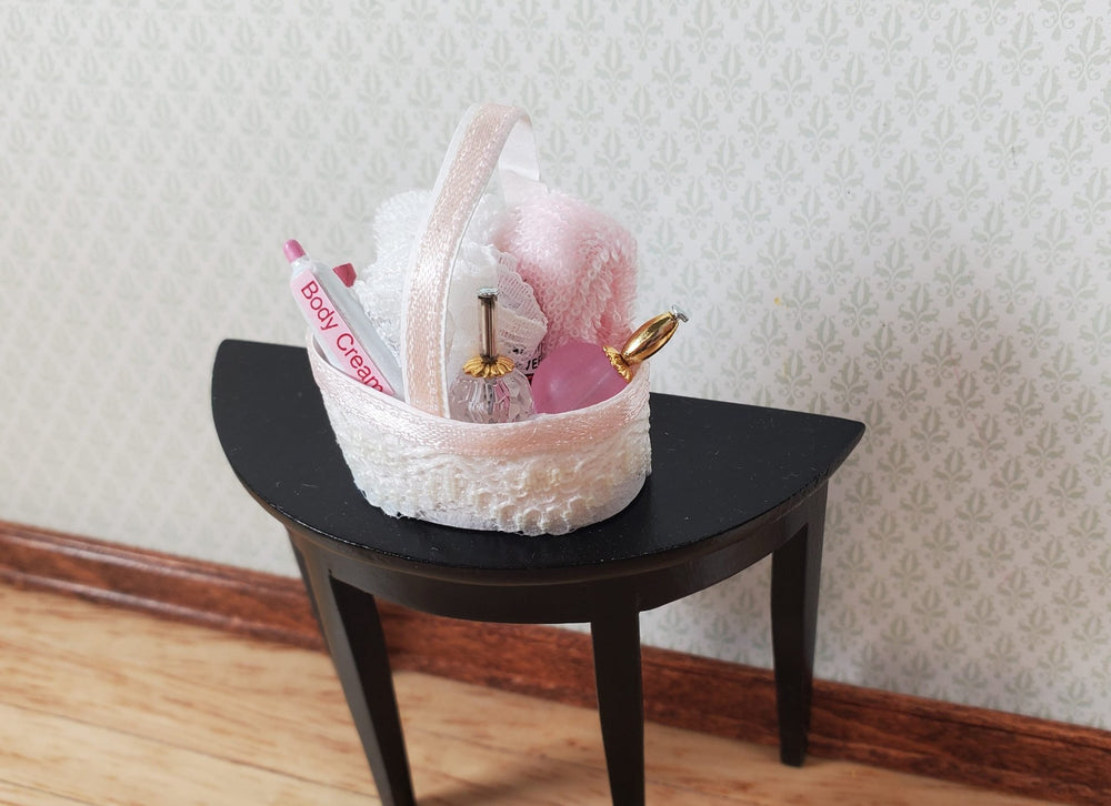 Dollhouse Bath Accessories Set Basket Lotion Hand Towels 1:12 Scale Miniature - Miniature Crush