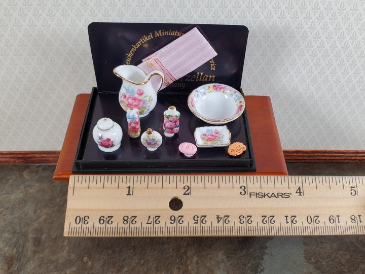 Dollhouse Bathroom Set Wash Basin Pitcher Dresden Rose by Reutter Porcelain 1:12 - Miniature Crush