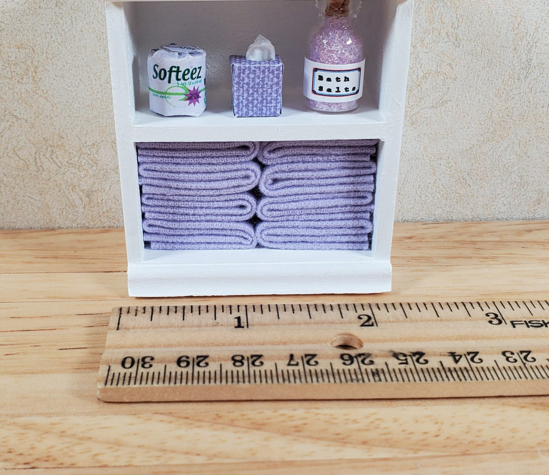 Dollhouse Bathroom Shelf with Purple Towels & Accessories 1:12 Scale Handmade - MiniatureCrush