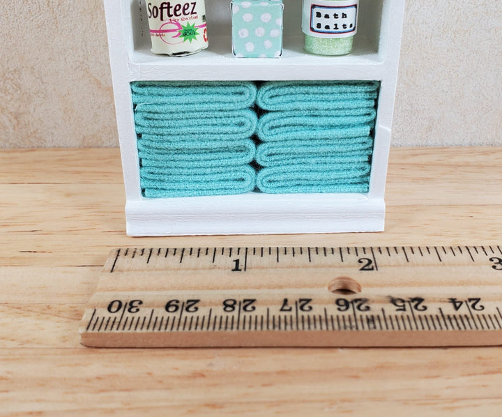 Dollhouse Bathroom Shelf with Teal Towels & Accessories 1:12 Scale Handmade - MiniatureCrush