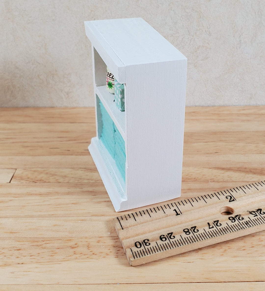 Dollhouse Bathroom Shelf with Teal Towels & Accessories 1:12 Scale Handmade - MiniatureCrush