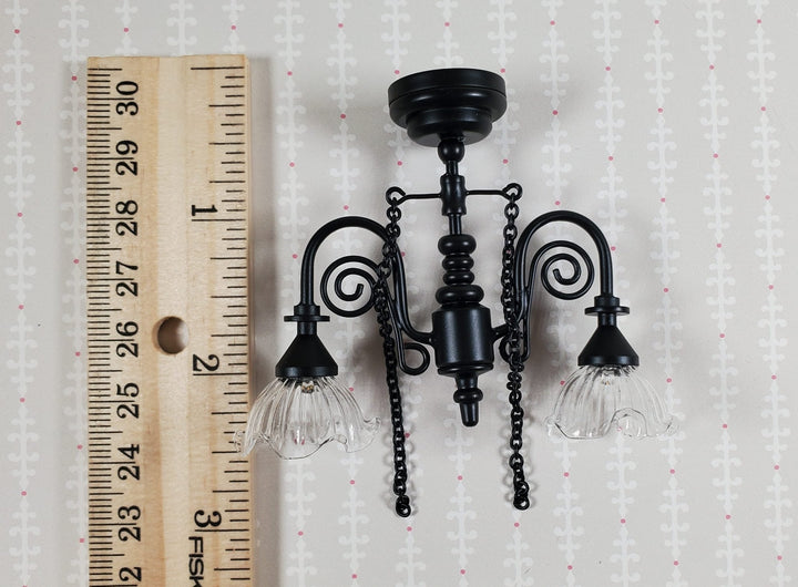 Dollhouse Battery Ceiling Light Victorian 2 Arm Chandelier 1:12 Scale Black - Miniature Crush