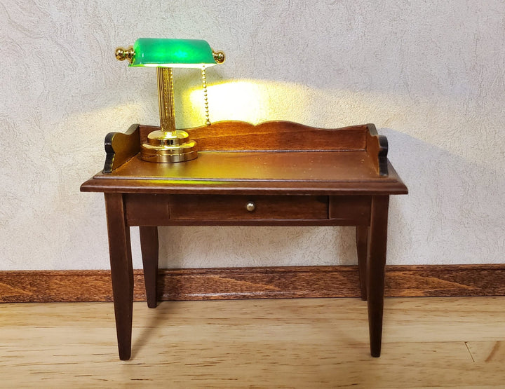 Dollhouse Battery Light Bankers Desk Table Lamp Green Shade 1:12 Scale Miniature - MiniatureCrush