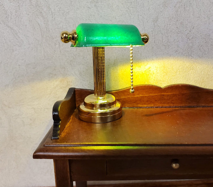 Dollhouse Battery Light Bankers Desk Table Lamp Green Shade 1:12 Scale Miniature - MiniatureCrush