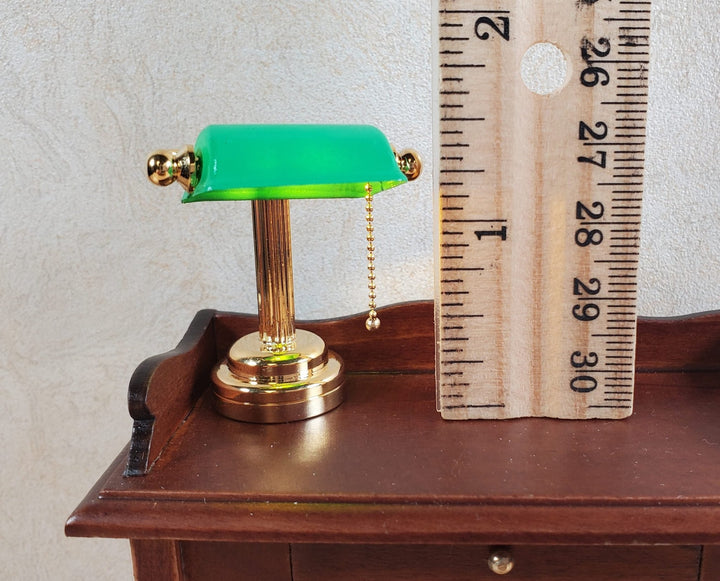 Dollhouse Battery Light Bankers Desk Table Lamp Green Shade 1:12 Scale Miniature - MiniatureCrush