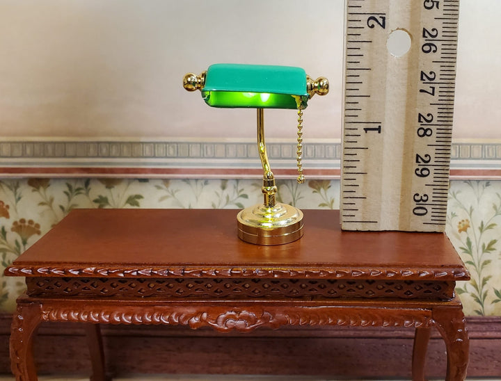 Dollhouse Battery Light Bankers Desk Table Lamp Green Shade 1:12 Scale Miniature - MiniatureCrush