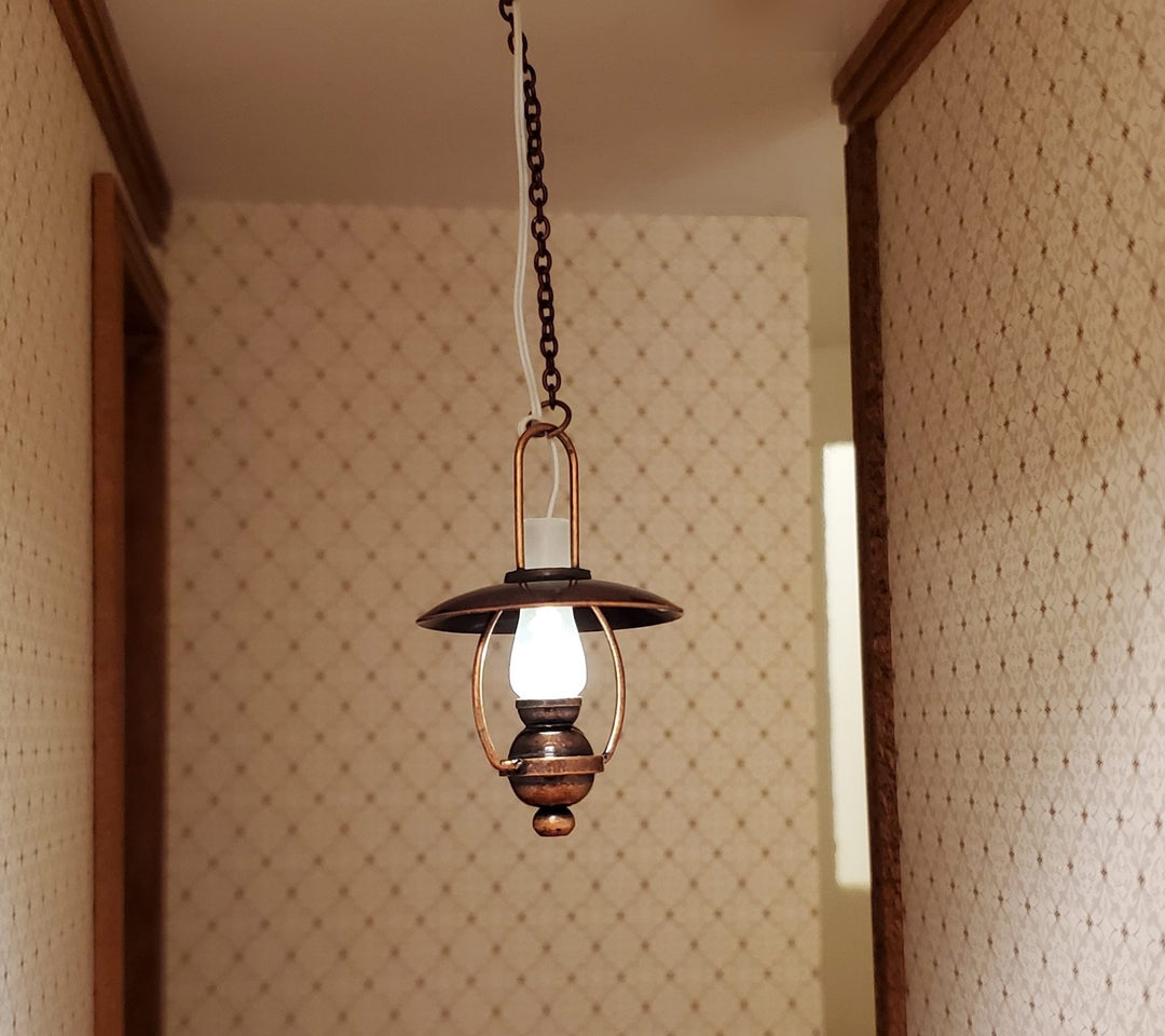 Dollhouse Battery Light "Gas" Ceiling Light Copper 1:12 Scale Lantern Houseworks - MiniatureCrush