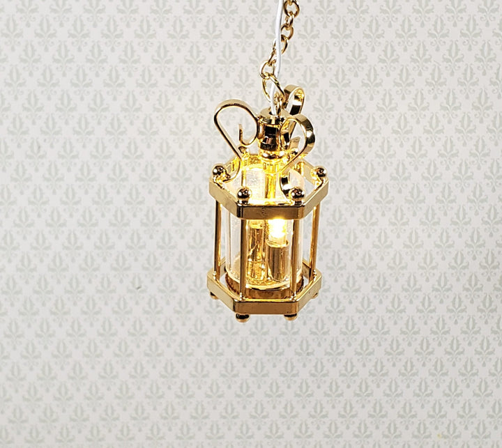Dollhouse Battery Light Hanging Ceiling Lantern Gold 1:12 Scale Miniature - Miniature Crush