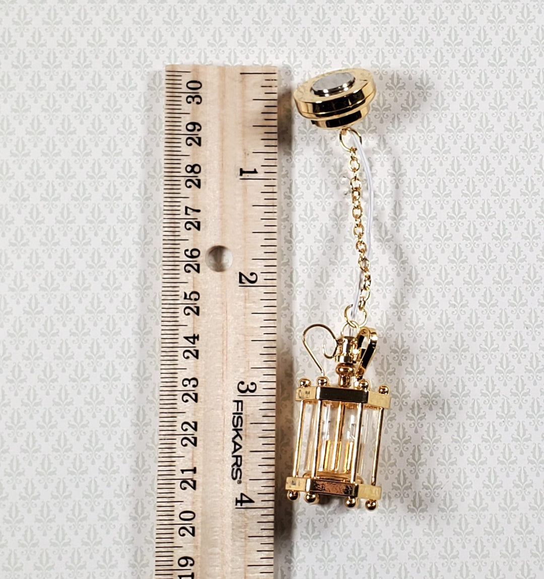 Dollhouse Battery Light Hanging Ceiling Lantern Gold 1:12 Scale Miniature - Miniature Crush