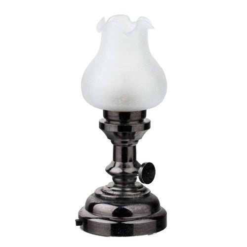 Dollhouse Battery Light Tulip Oil Lamp Dark Nickel Finish 1:12 Scale Miniature - MiniatureCrush