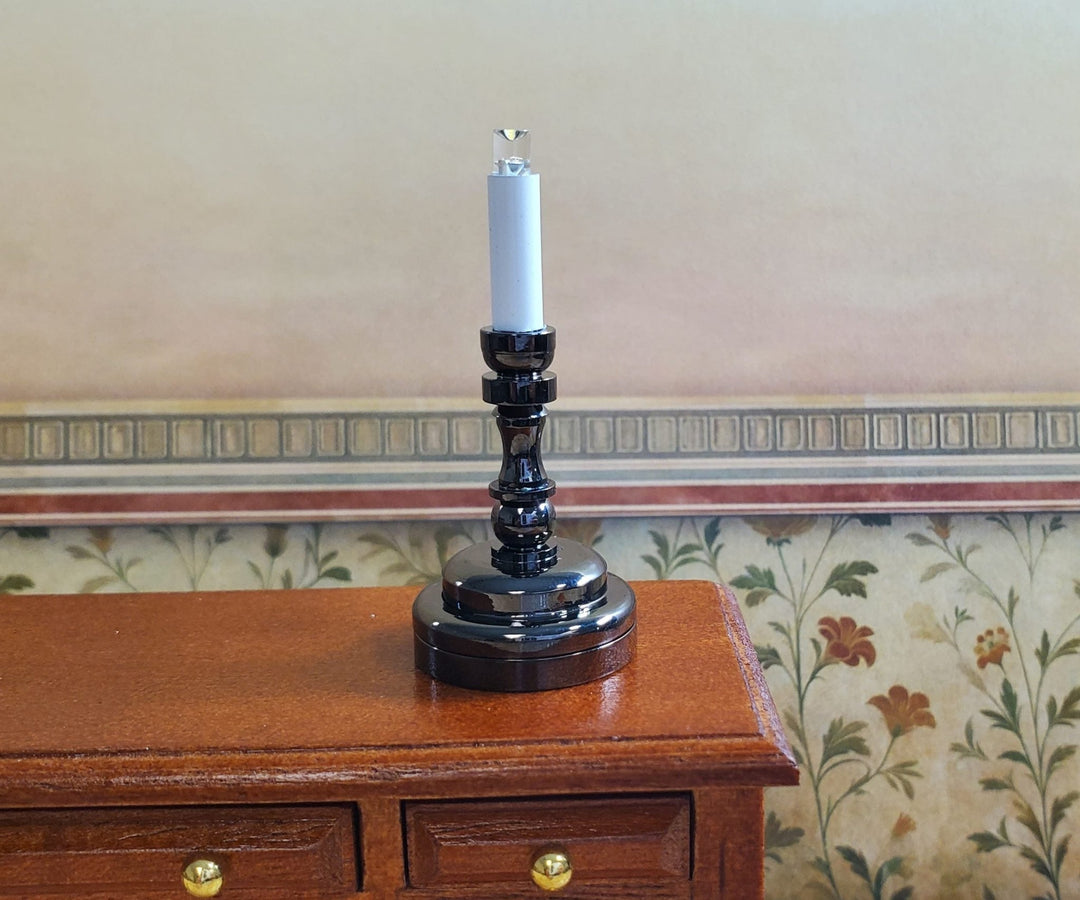 Dollhouse Battery Light with Wand Candlestick Large Black 1:12 or 1/6 Scale Lamp - MiniatureCrush
