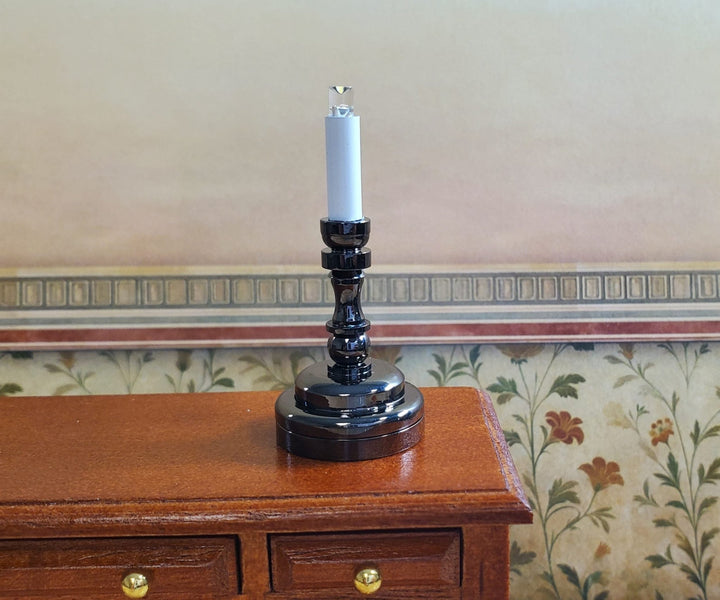 Dollhouse Battery Light with Wand Candlestick Large Black 1:12 or 1/6 Scale Lamp - MiniatureCrush