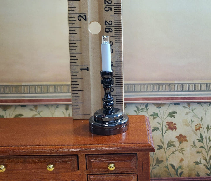 Dollhouse Battery Light with Wand Candlestick Large Black 1:12 or 1/6 Scale Lamp - MiniatureCrush
