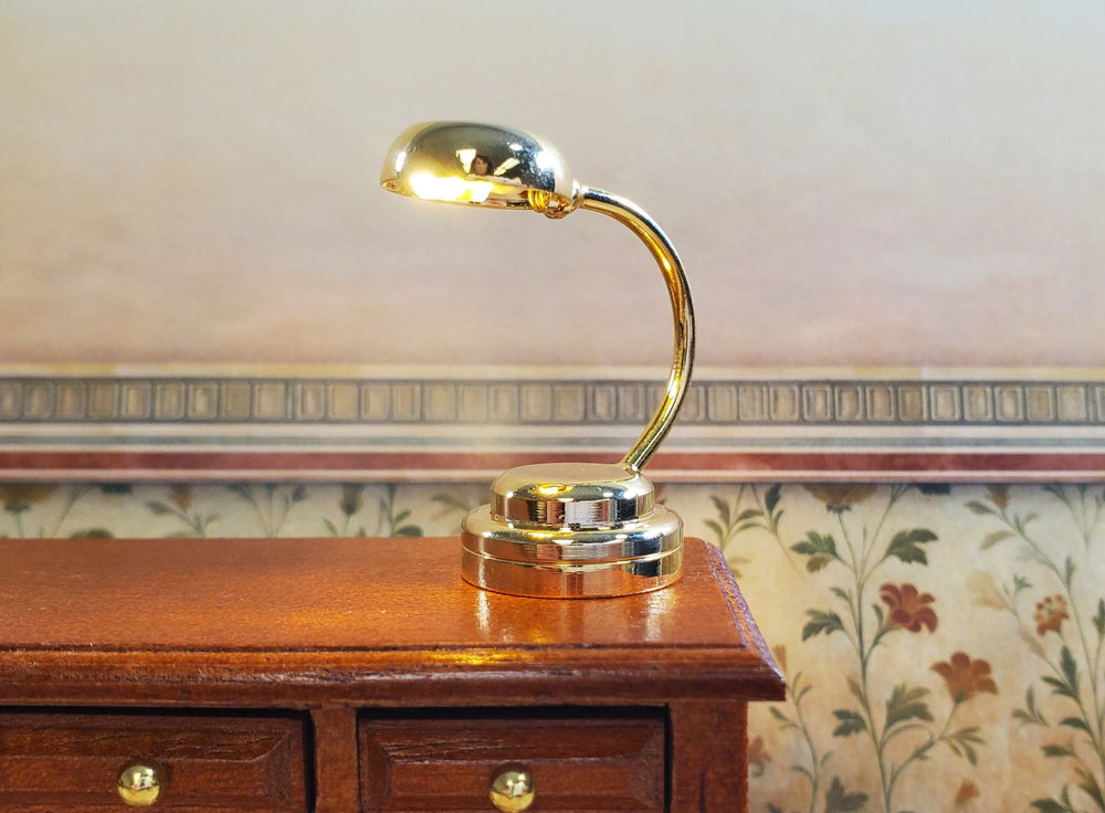 Dollhouse Battery Light with Wand Gold Desk Lamp 1:12 Scale Miniature Light - MiniatureCrush