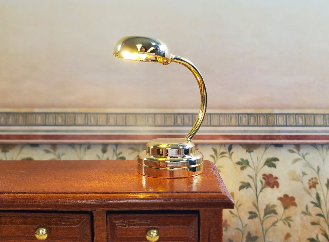 Dollhouse Battery Light with Wand Gold Desk Lamp 1:12 Scale Miniature Light - MiniatureCrush