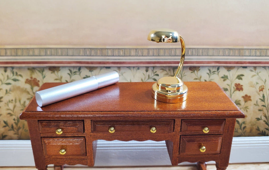 Dollhouse Battery Light with Wand Gold Desk Lamp 1:12 Scale Miniature Light - MiniatureCrush